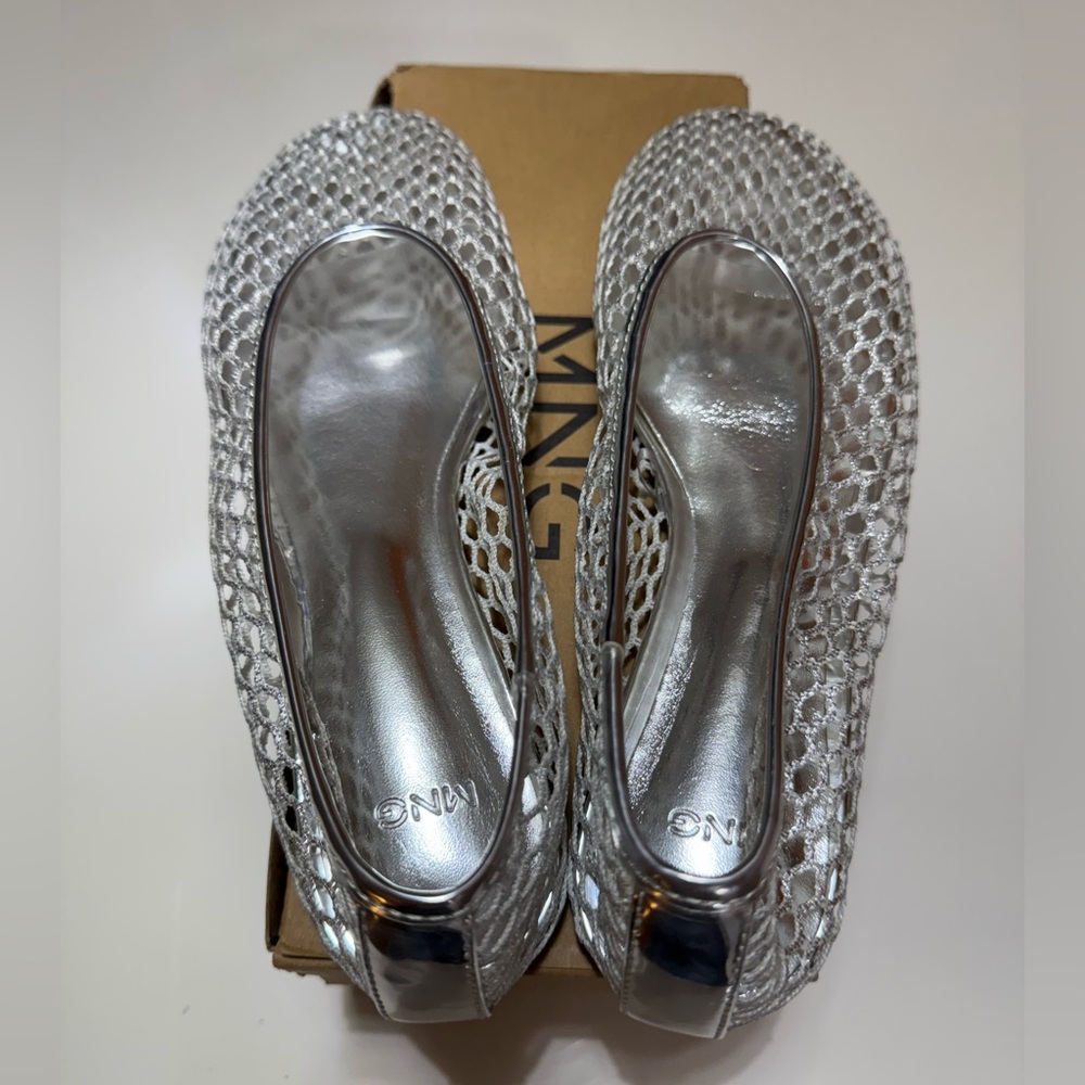 Mango Silver Metallic Mesh Ballet Flats